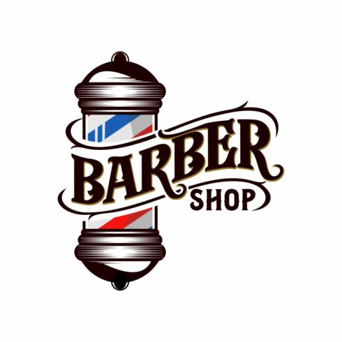 Vintage barber shop Logo, haircut salon retro design, Old hairdresser badge with barber pole, scissors, razor blade vector cover image.