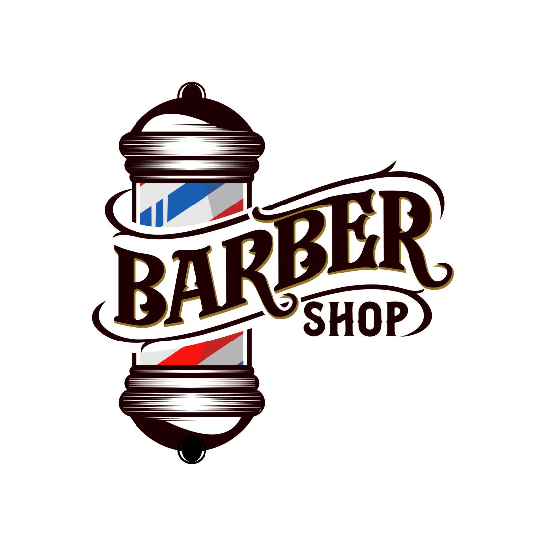 Vintage barber shop Logo, haircut salon retro design, Old hairdresser badge with barber pole, scissors, razor blade vector cover image.