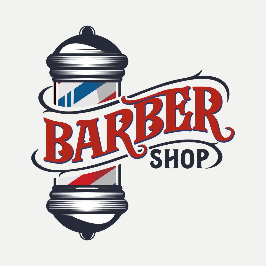 Vintage barber shop Logo, haircut salon retro design, Old hairdresser badge with barber pole, scissors, razor blade vector preview image.