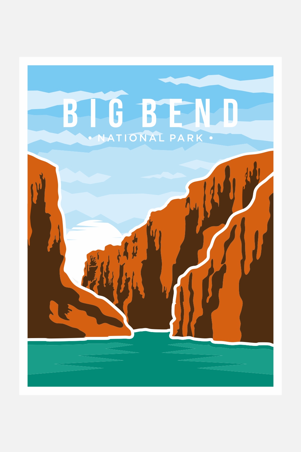 Big Bend National Park poster vector illustration design – Only $8 pinterest preview image.