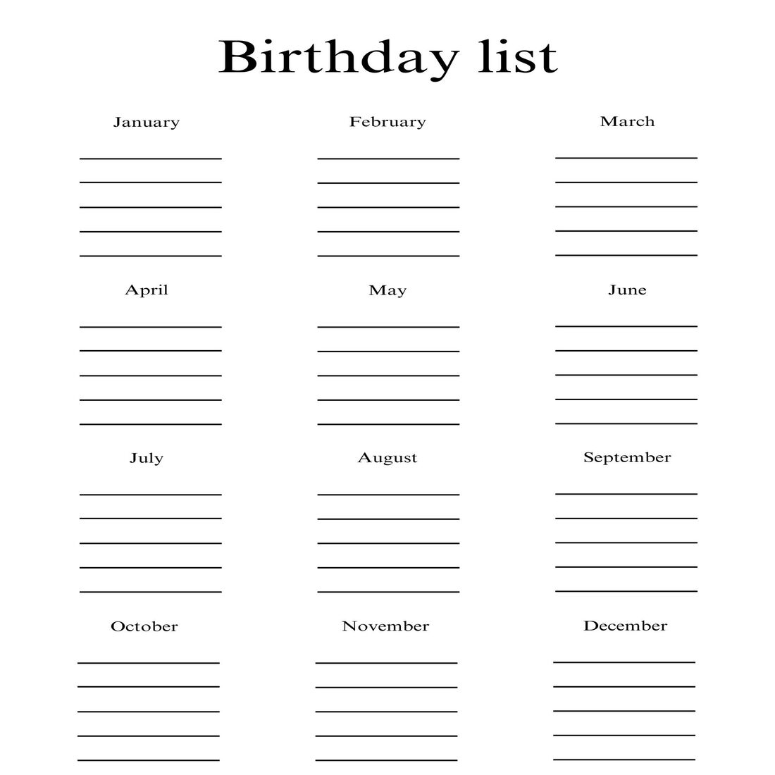 Birthday list preview image.