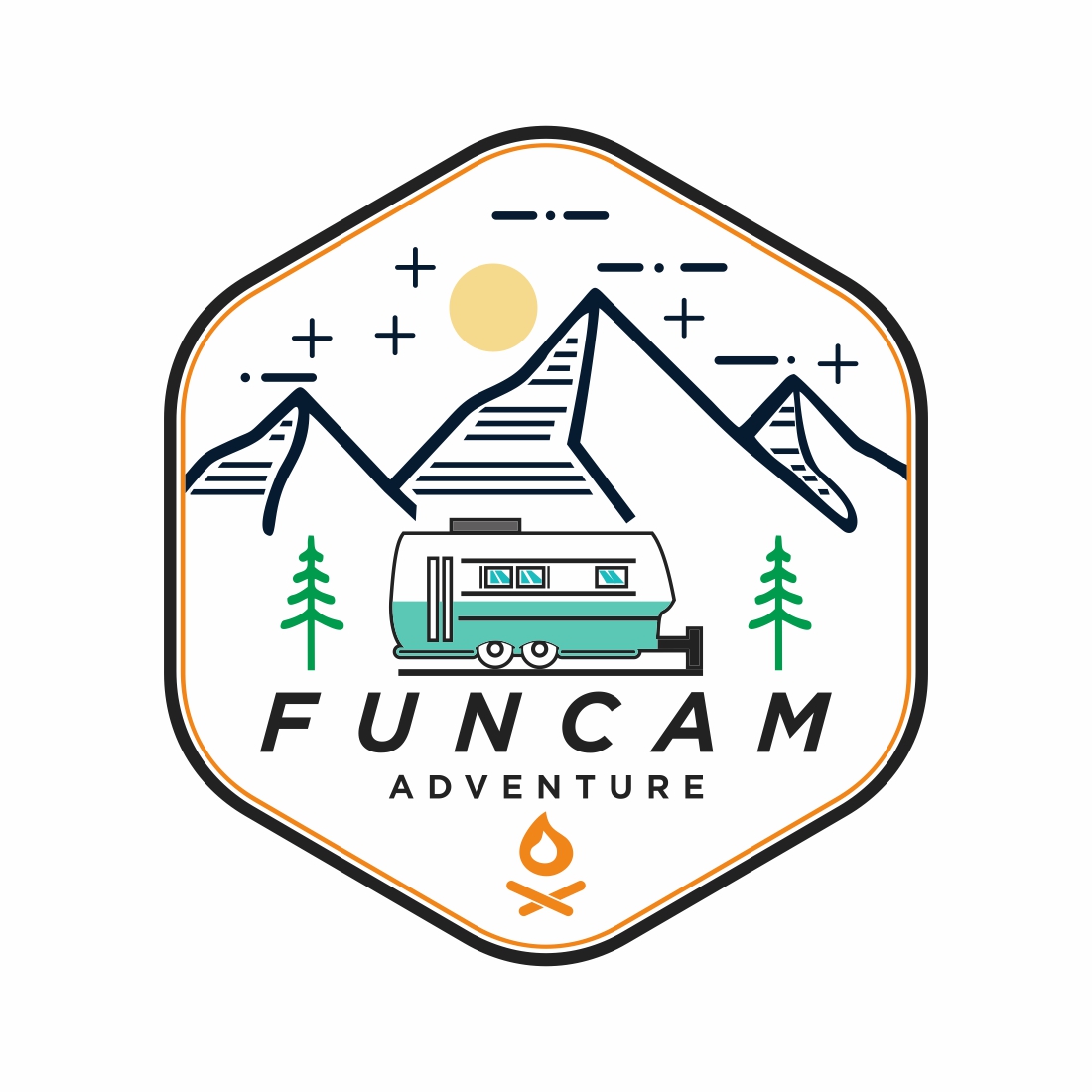 logo of recreational or adventure vehicle and camper trailer, travel and recreation template vector design cover image.