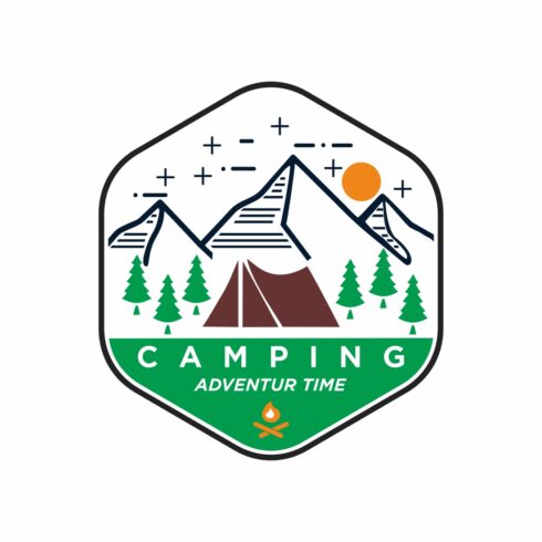 Badge emblem outdoor adventure camping logo illustrations template cover image.