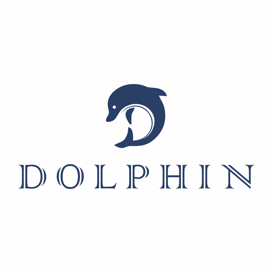 Dolphin logo with a combination of the letter D in dark blue preview image.