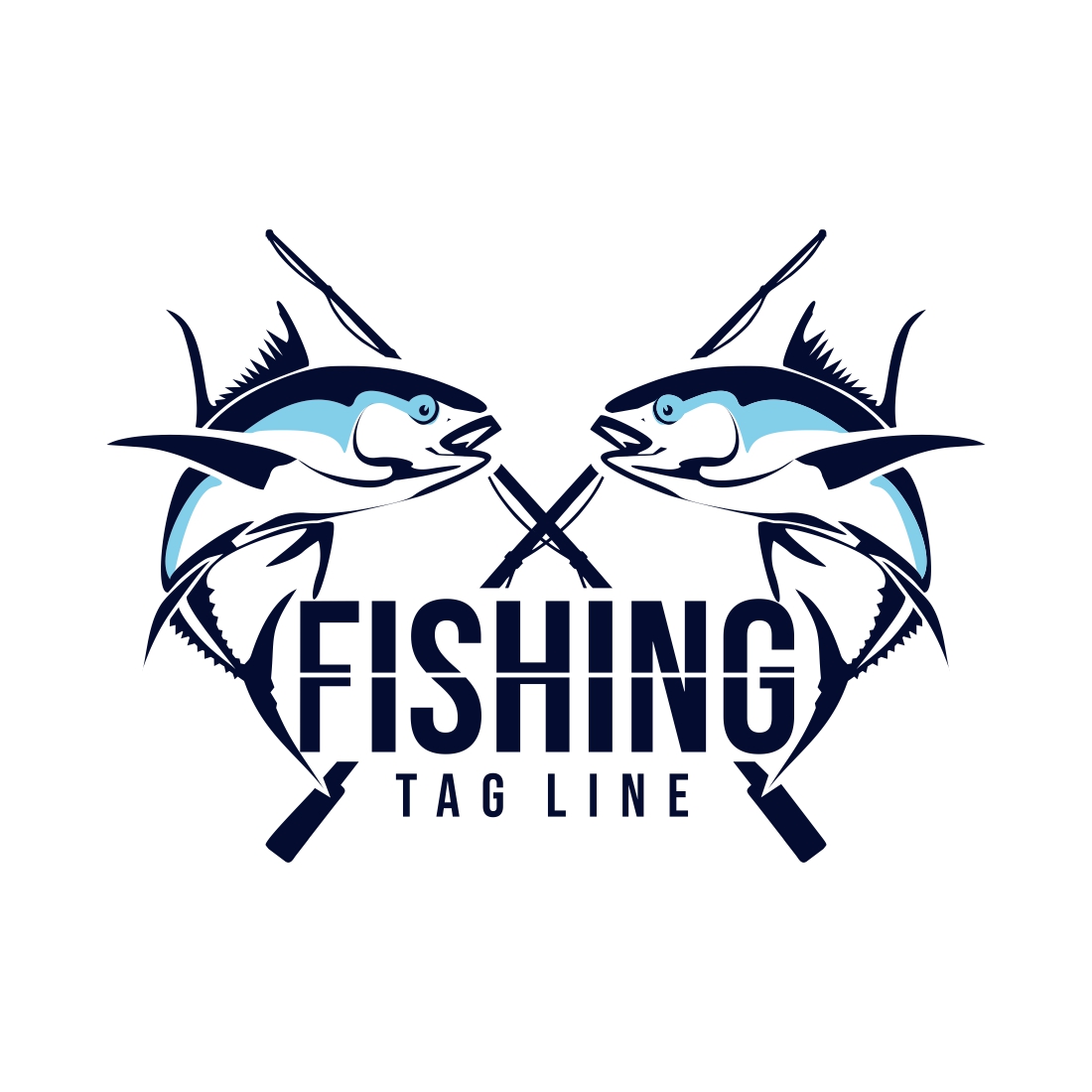 Fishing logo two Bass fish with two fishing rod symbols Fishing theme vector illustration preview image.