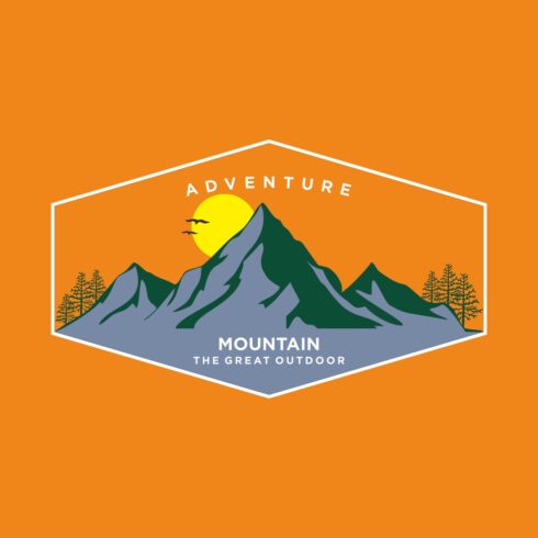 Mountain logo outdoor emblem circle adventure wildlife pine tree forest design, hiking exploration nature cover image.