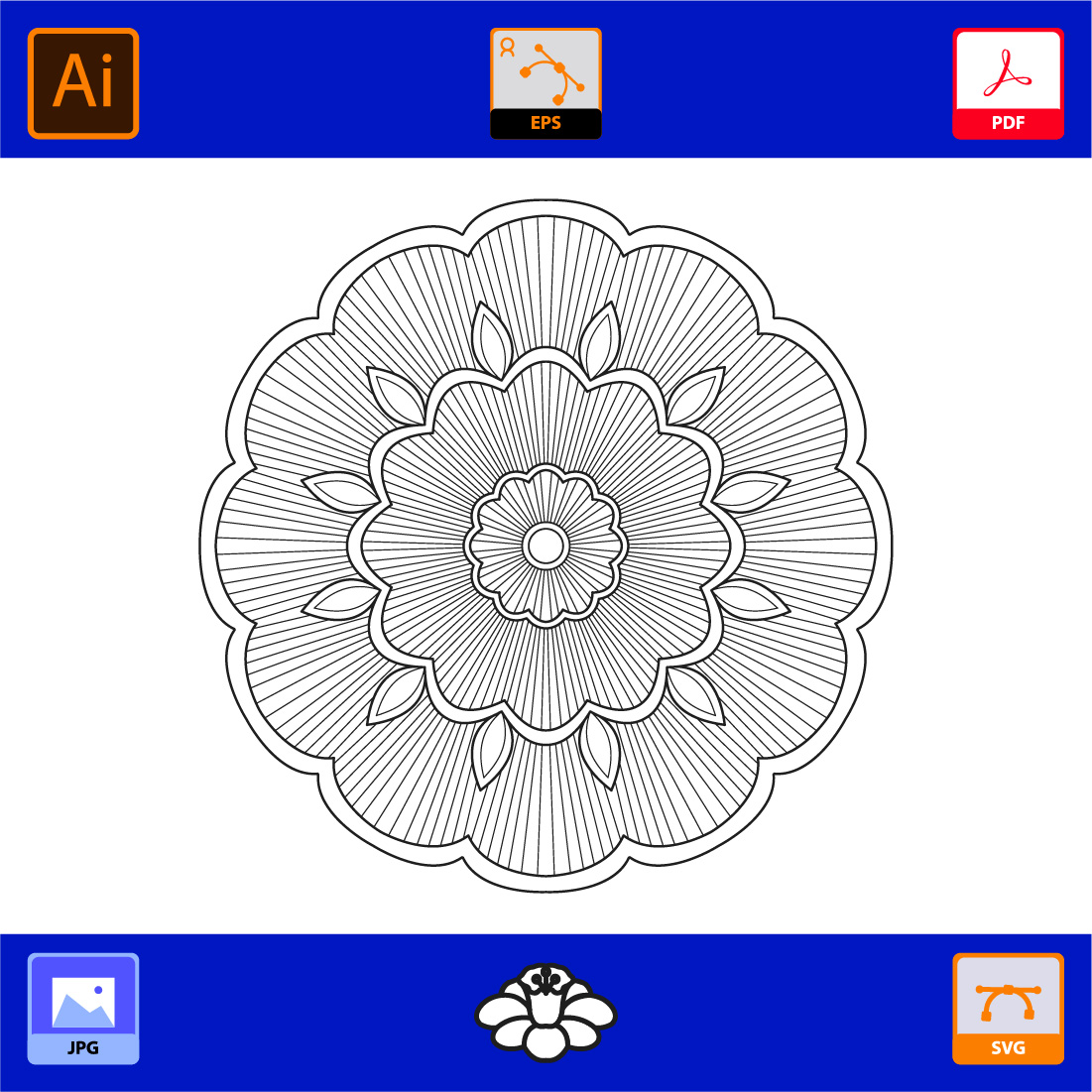 Bundle of 10 Easy Mandalas Coloring Book Page preview image.