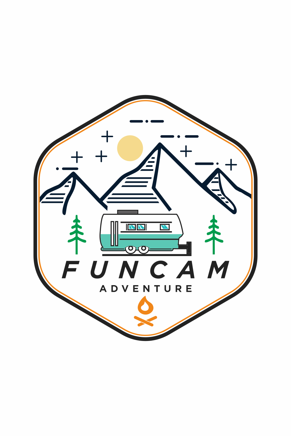 logo of recreational or adventure vehicle and camper trailer, travel and recreation template vector design pinterest preview image.