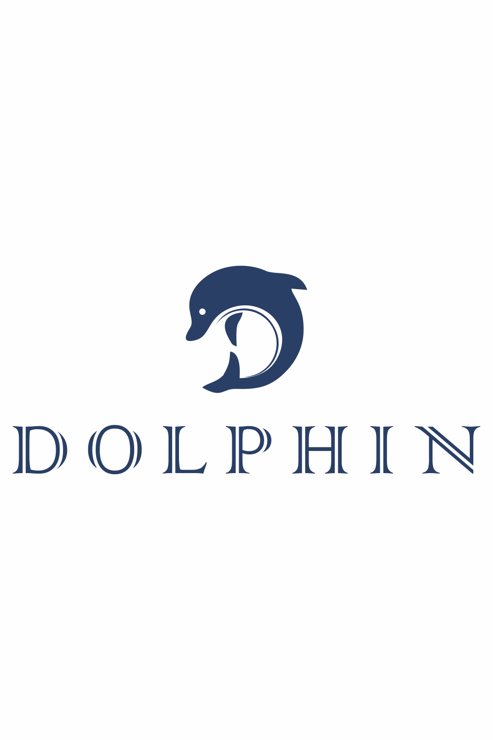 Dolphin logo with a combination of the letter D in dark blue pinterest preview image.