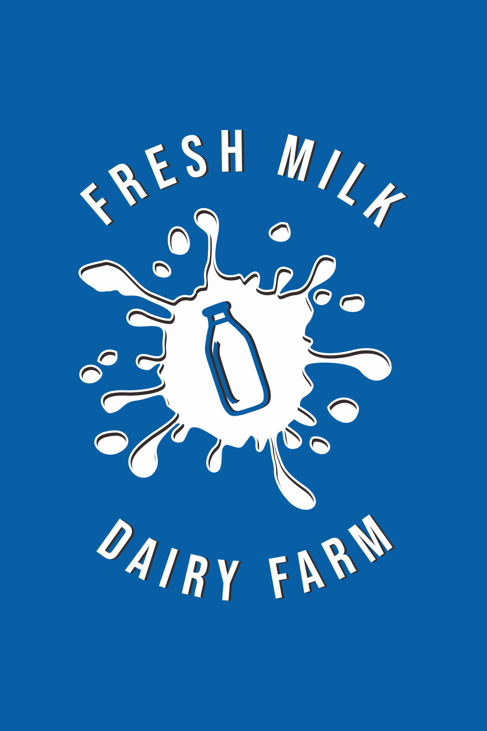 Blue and white milk symbol, icon or logo for dairy products, food design pinterest preview image.