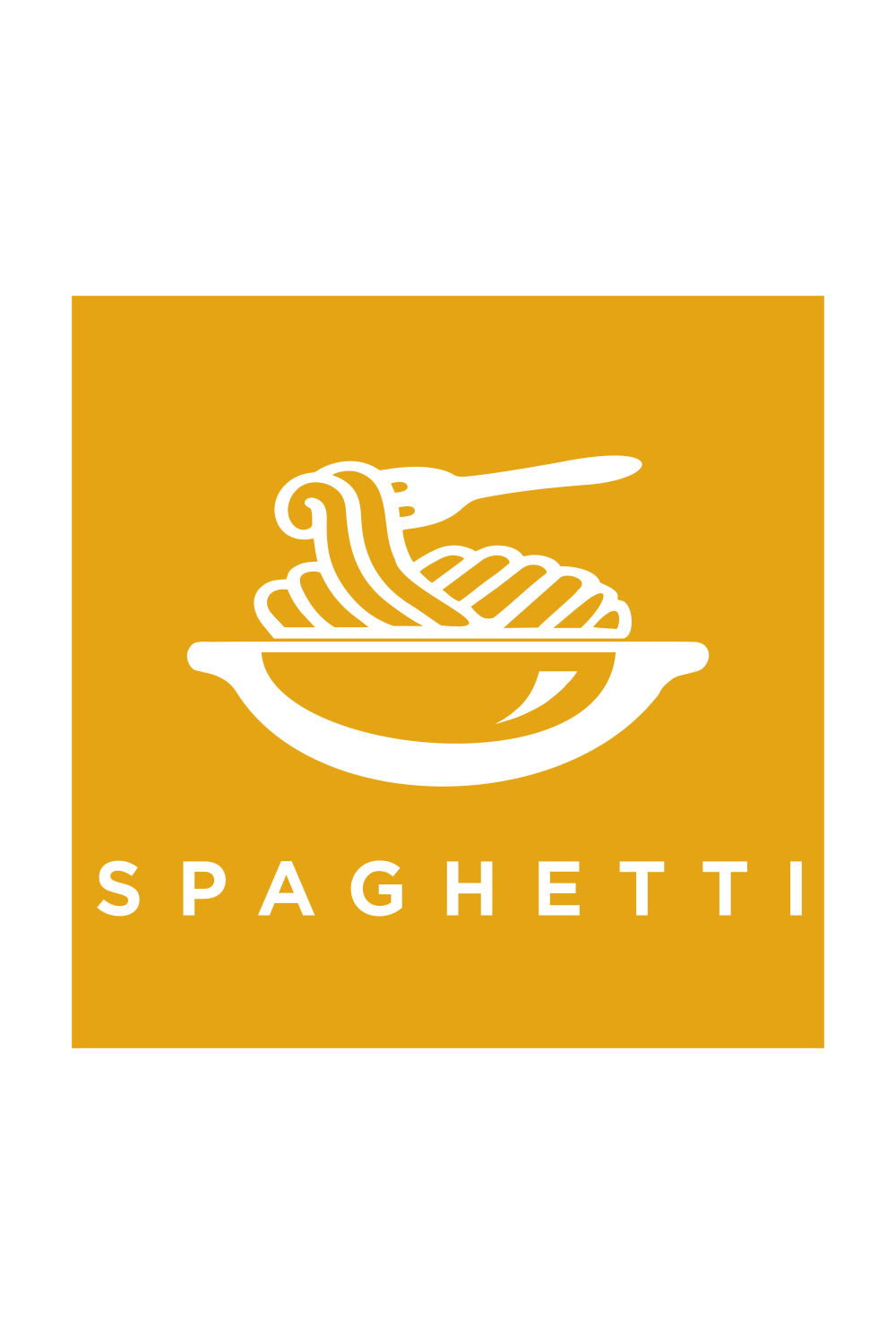 Pastas icon or logo isolated on white Vector stylized Spaghetti or noodle with fork template for internet, design, decoration Authentic Italian food pinterest preview image.