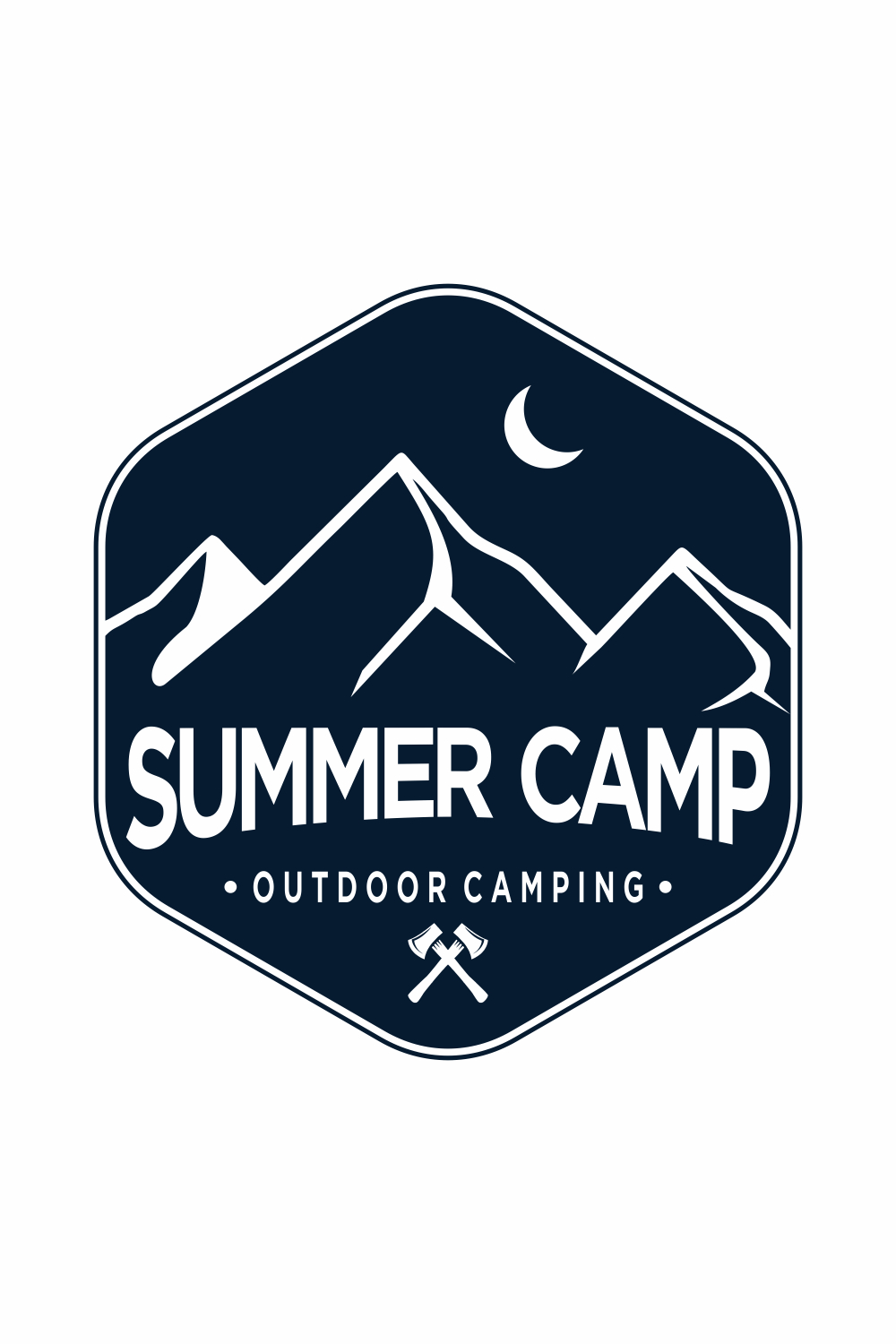 Illustration of a nighttime mountain camping logo design pinterest preview image.