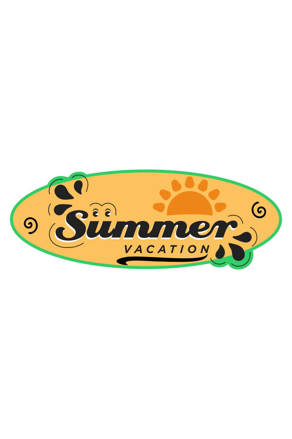 Summer holiday lettering logo with sun vector illustration Summer label, tag, logo, hand lettering for summer vacation, travel, beach holiday pinterest preview image.