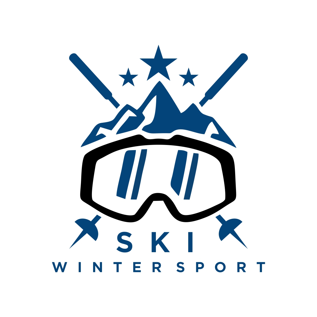 Skiing or winter sport logo emblem, design element Vector illustration Monochrome Graphic Art Concept for shirts, preview image.