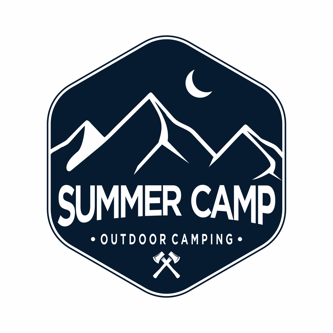 Illustration of a nighttime mountain camping logo design preview image.