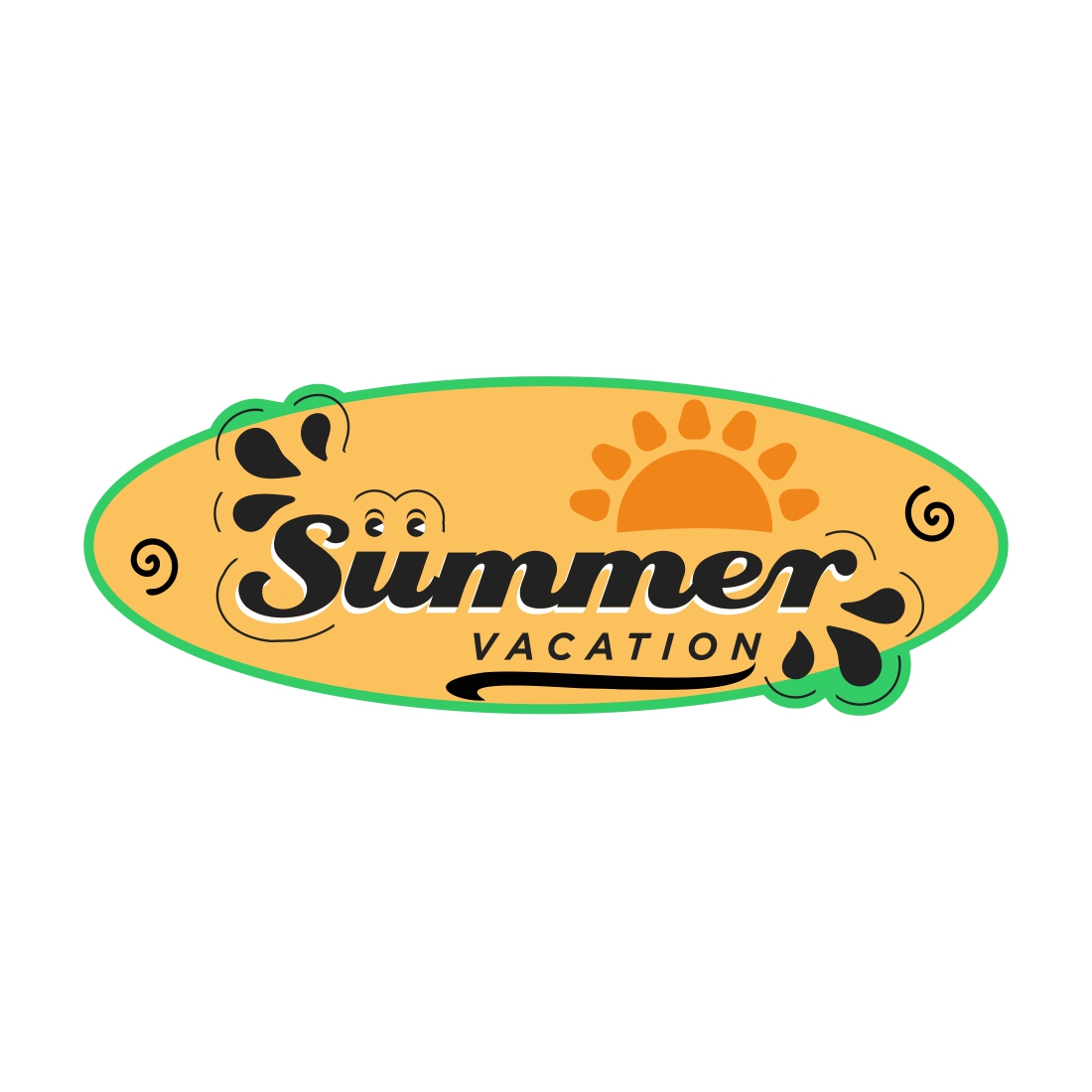 Summer holiday lettering logo with sun vector illustration Summer label, tag, logo, hand lettering for summer vacation, travel, beach holiday preview image.