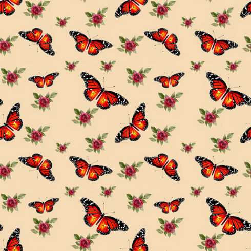 seamless pattern; vintage; butterfly and flowers; digital seamless pattern for multiple useage cover image.