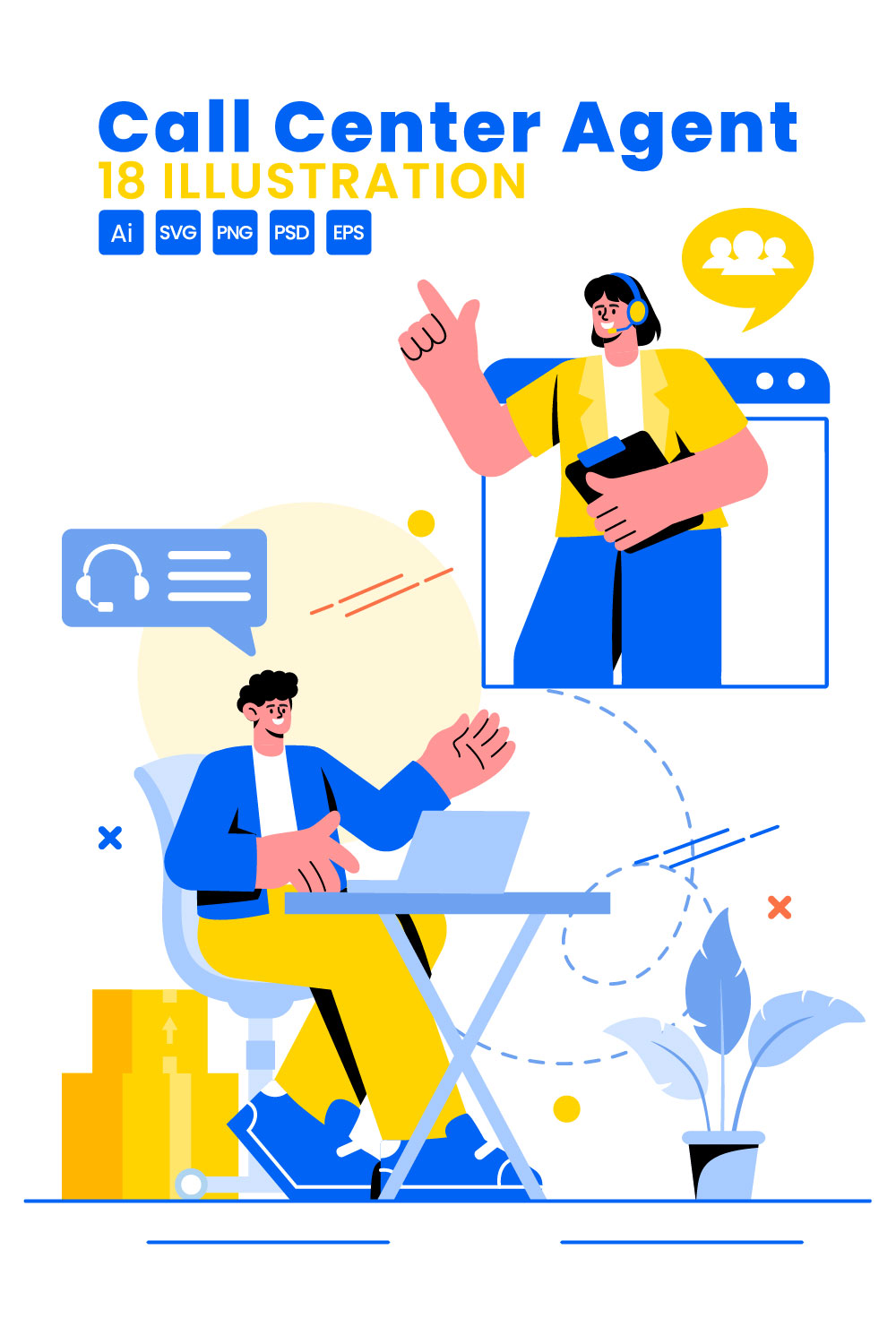 18 Call Center Agent Illustration pinterest preview image.