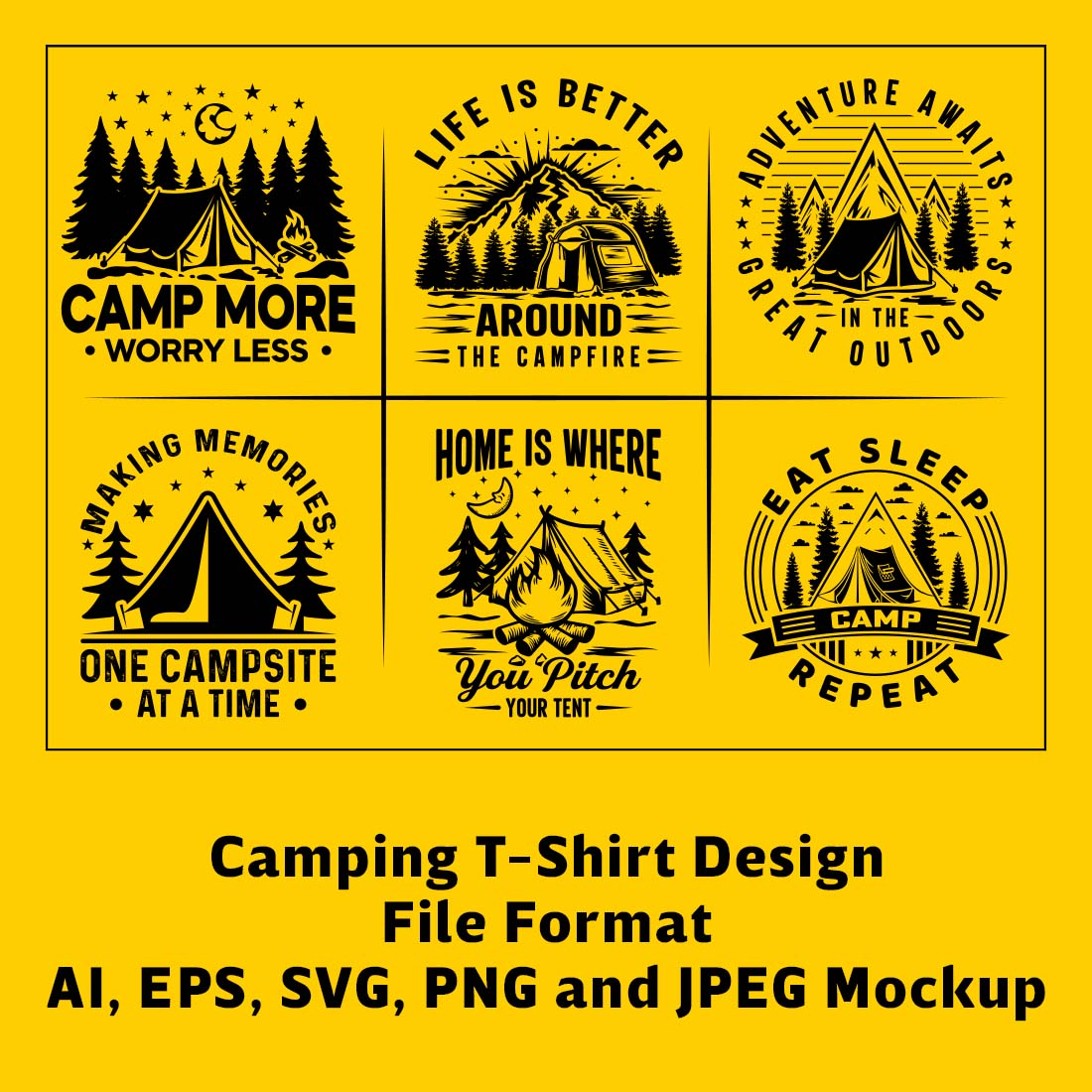 Camping t-shirt design preview image.