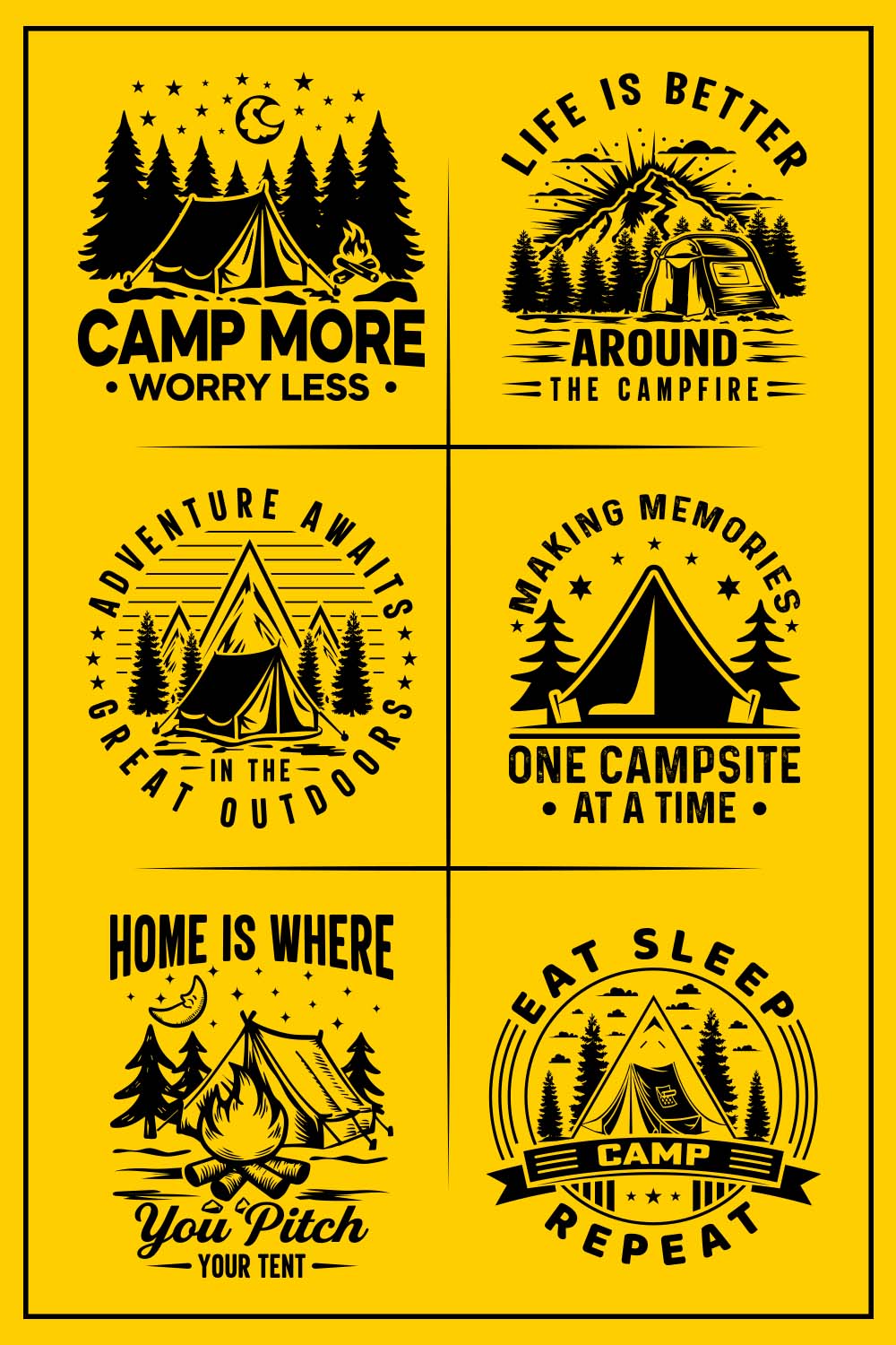 Camping t-shirt design pinterest preview image.