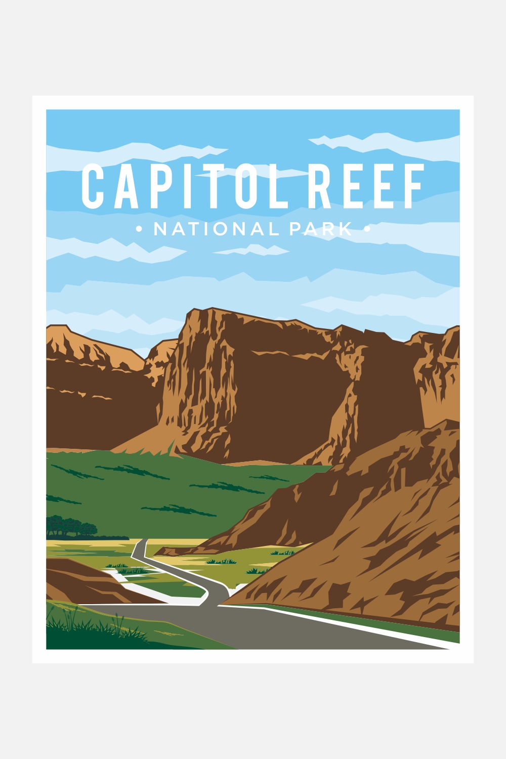 Capitol Reef National Park poster vector illustration design – Only $6 pinterest preview image.