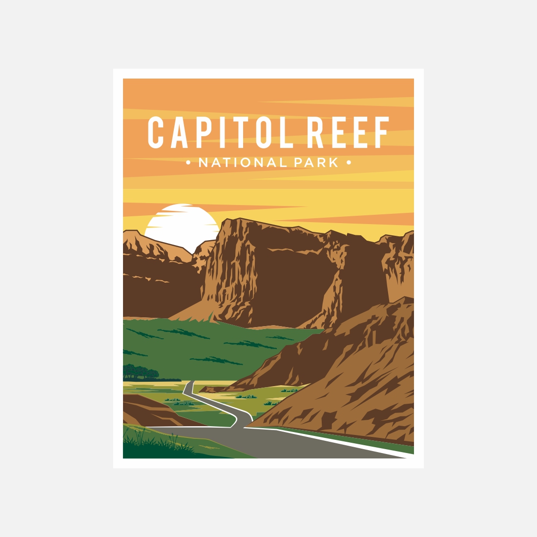 Capitol Reef National Park poster vector illustration design – Only $8 cover image.