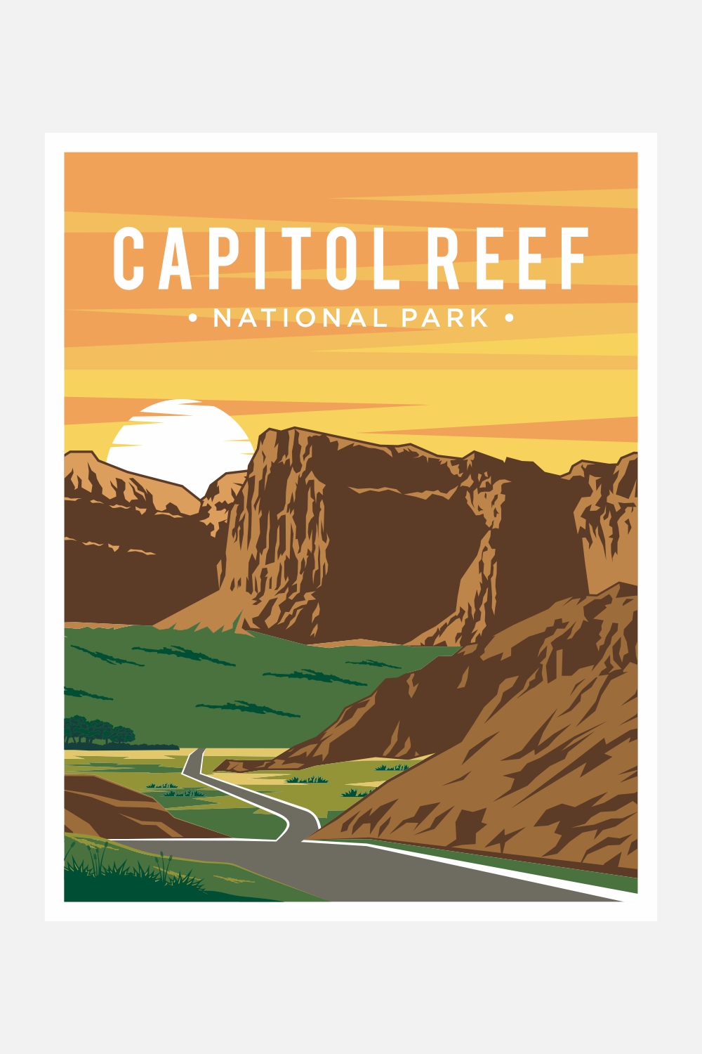 Capitol Reef National Park poster vector illustration design – Only $8 pinterest preview image.