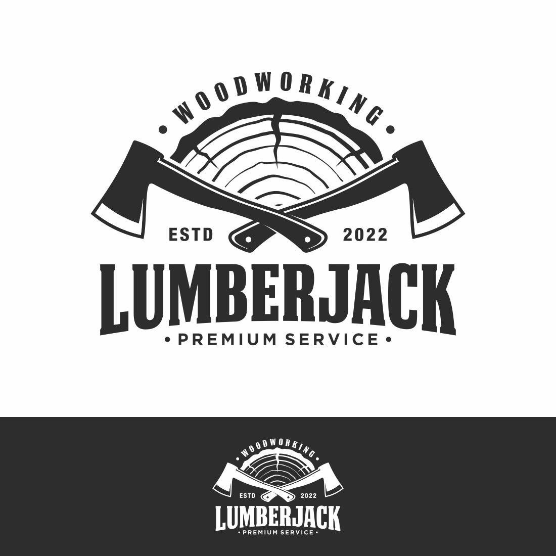 woodcutter logo design, badge, label or logo in vintage style – Only $6 preview image.