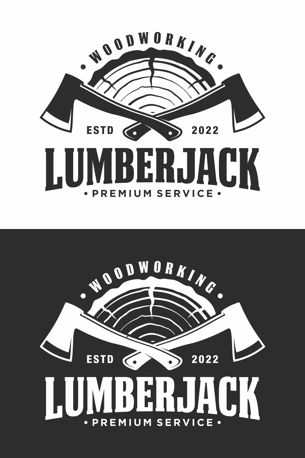 woodcutter logo design, badge, label or logo in vintage style – Only $6 pinterest preview image.
