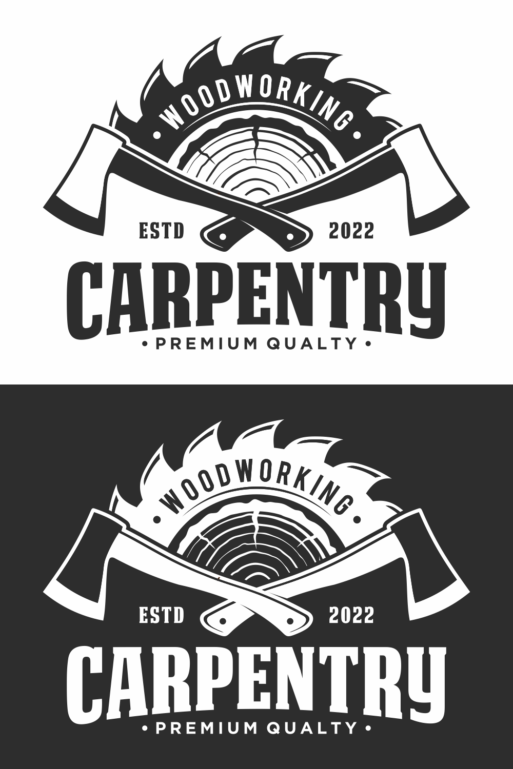 woodcutter logo design, badge, label or logo in vintage style – Only $6 pinterest preview image.