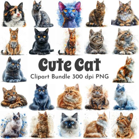 Cat Clipart Bundle cover image.