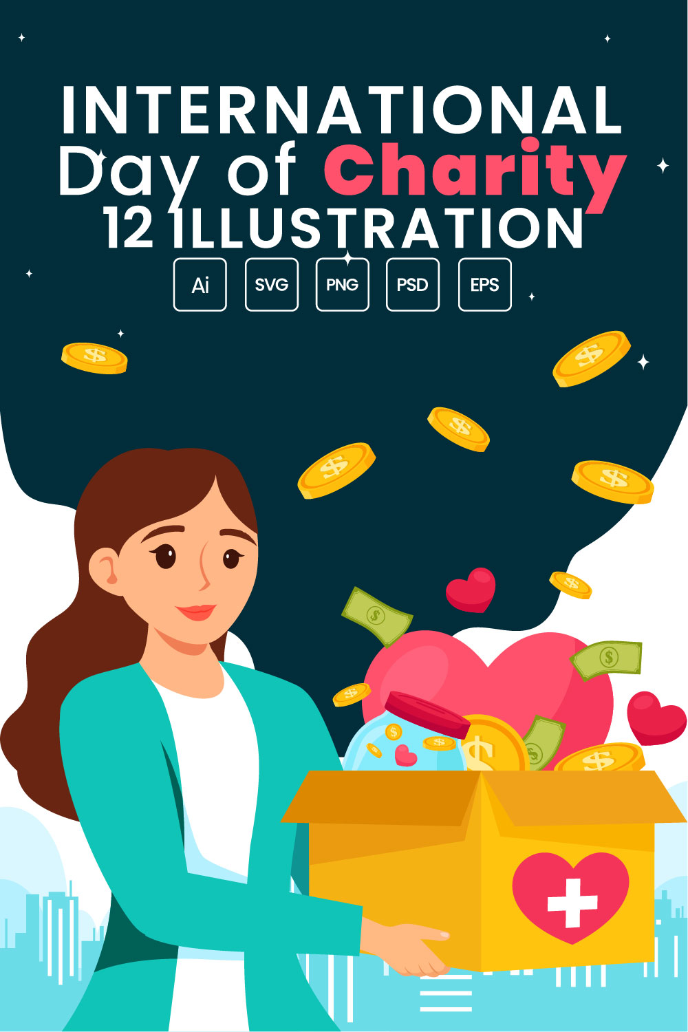 12 International Day of Charity Illustration pinterest preview image.