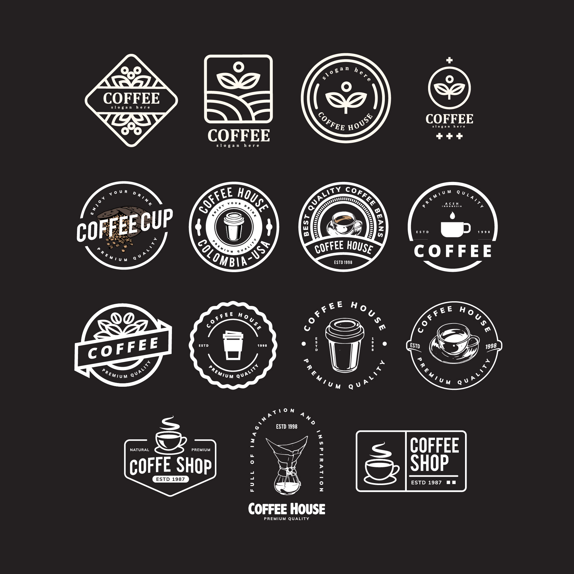 15 coffee logo bundle preview image.
