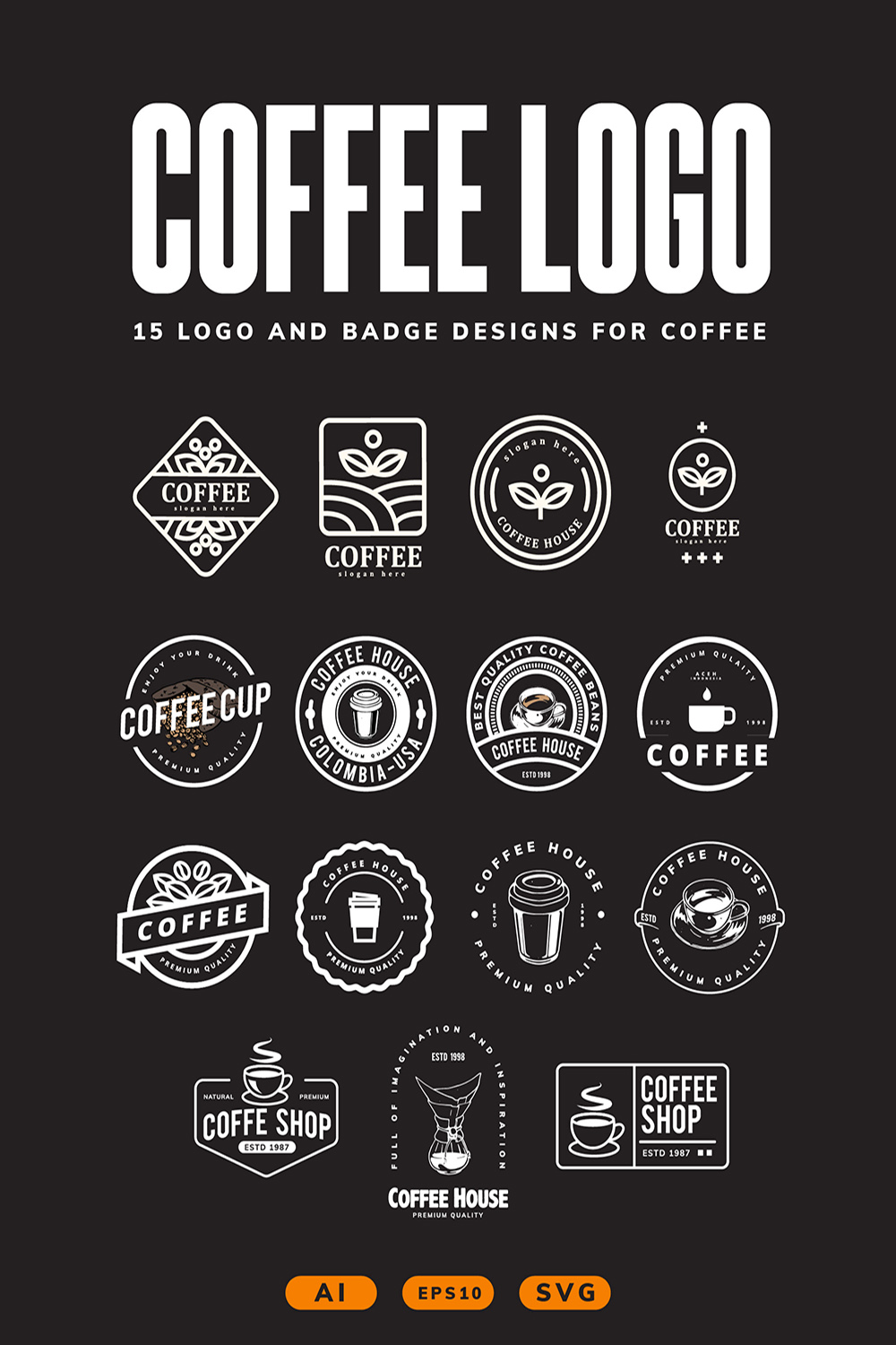 15 coffee logo bundle pinterest preview image.