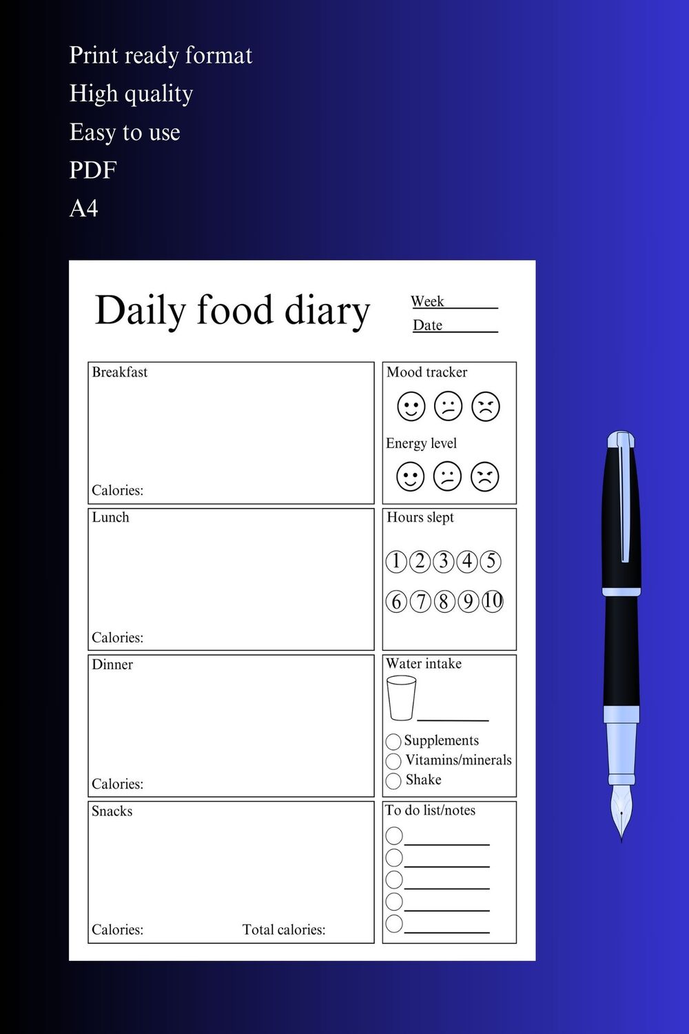 Daily food diary pinterest preview image.