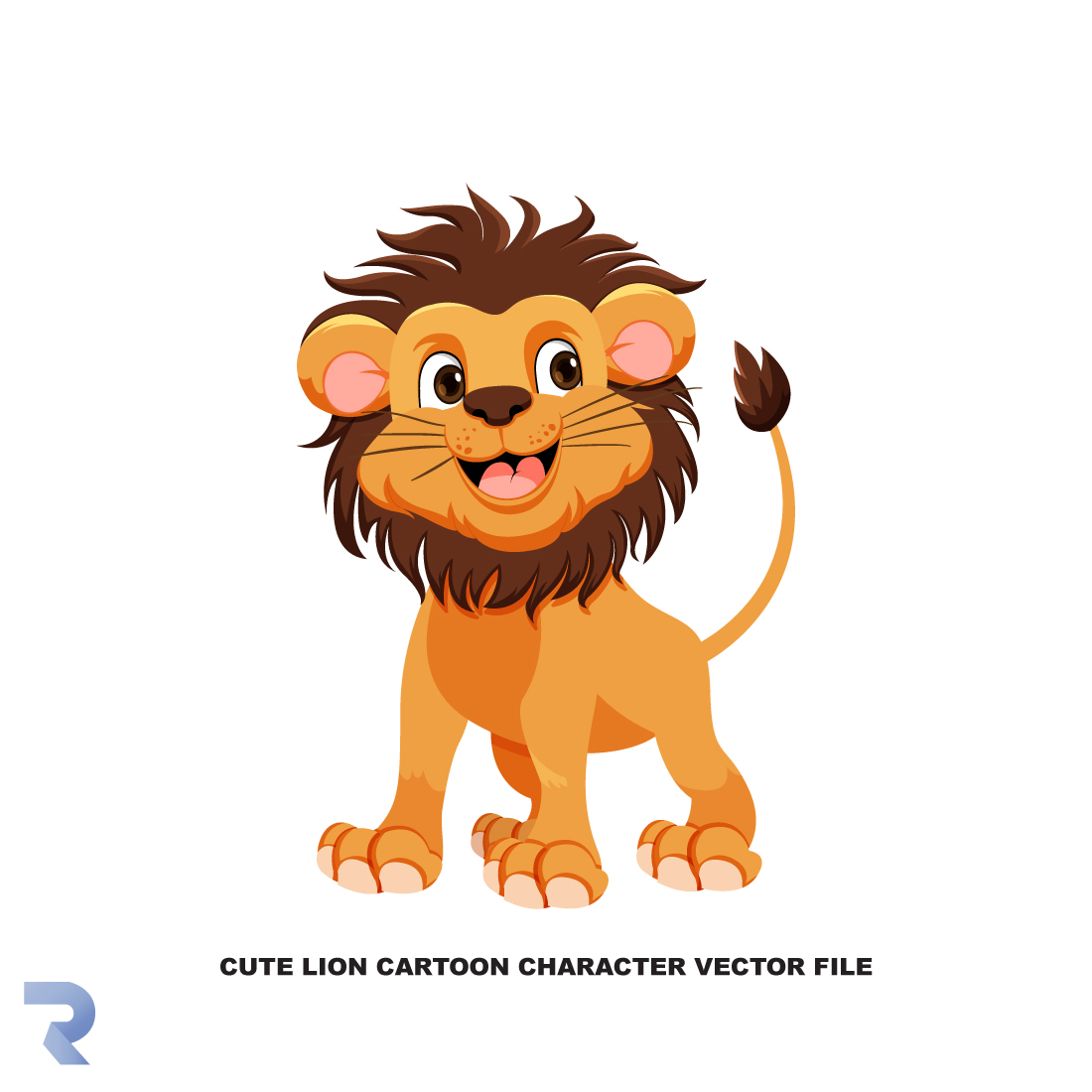 Cute lion cartoon character vector file preview image.
