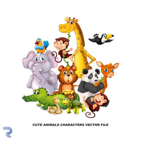 Cute animals characters vector file cover image.