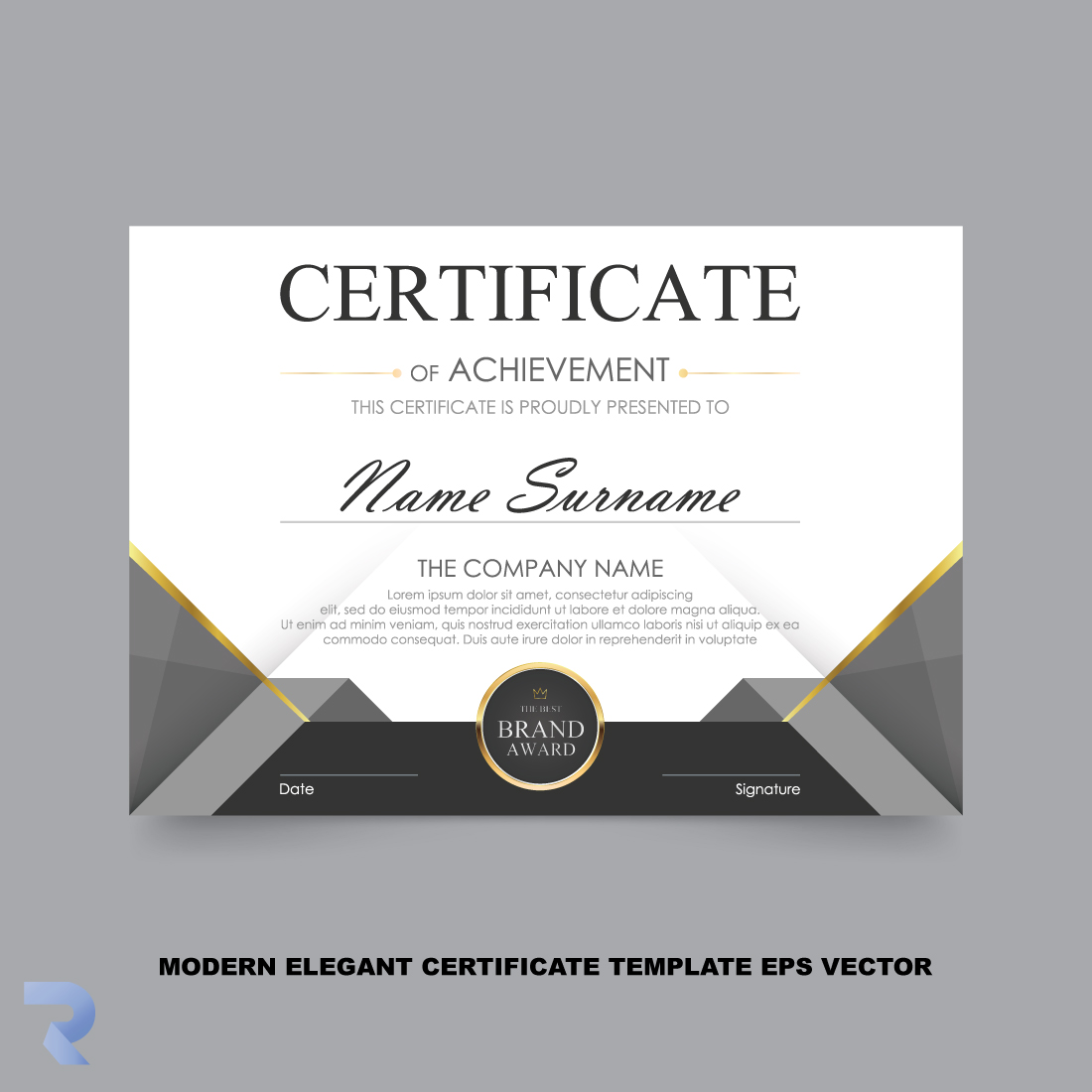 Modern Elegant Certificate Template EPS Vector preview image.
