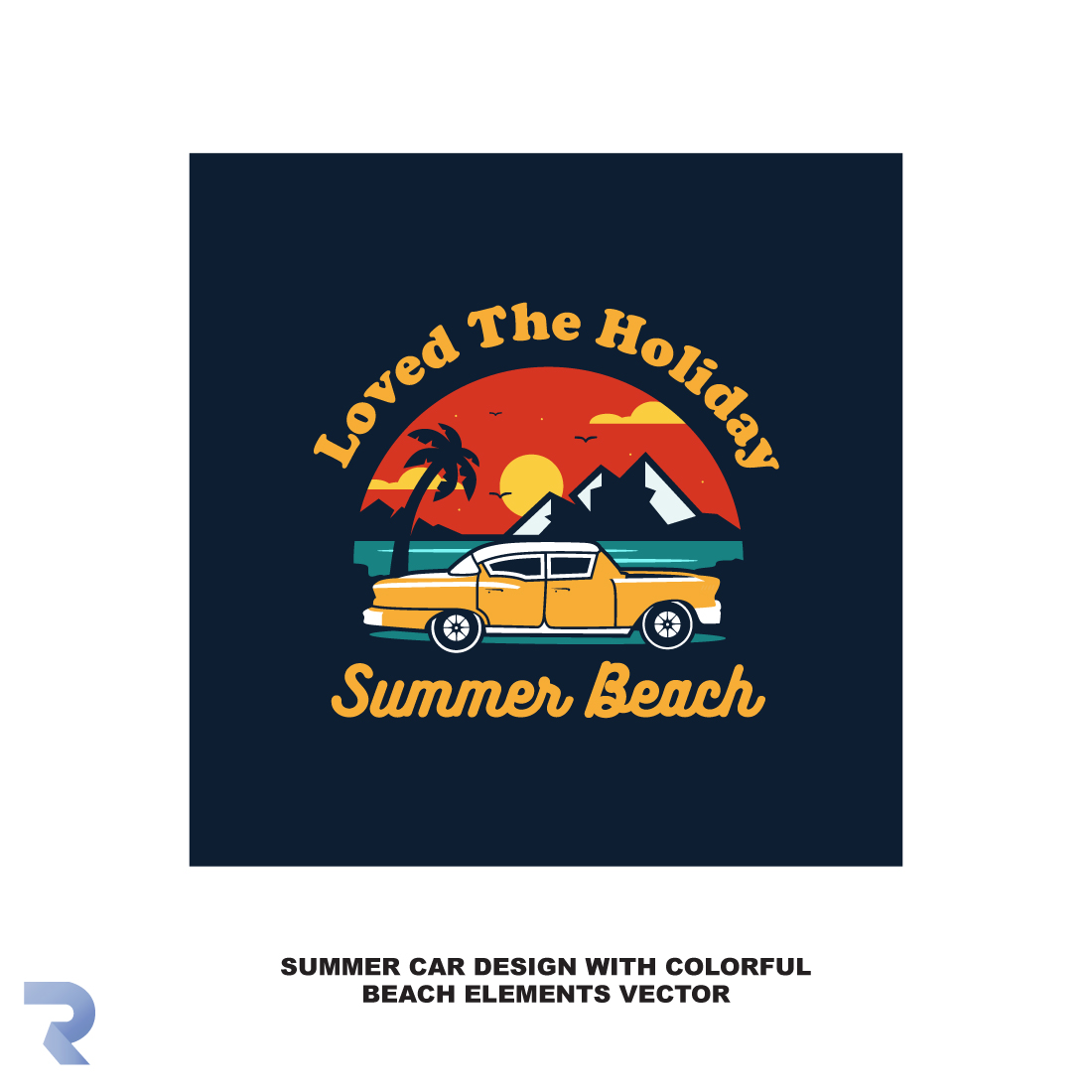 Summer car design with colorful beach elements vector preview image.