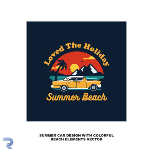 Summer car design with colorful beach elements vector cover image.