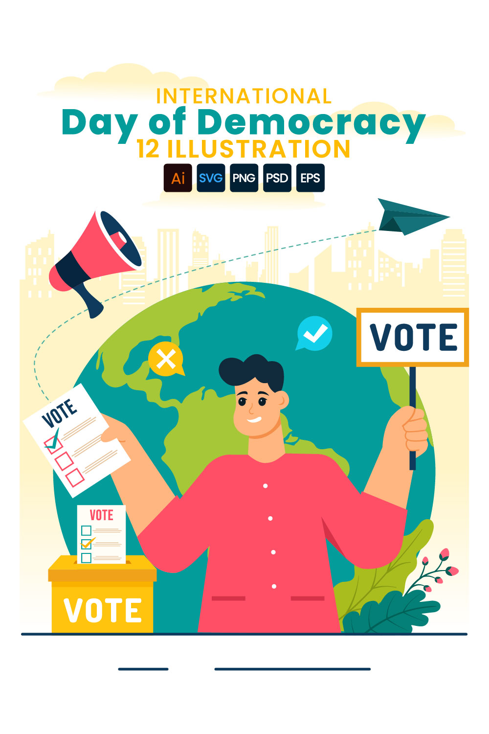 12 Day of Democracy Illustration pinterest preview image.