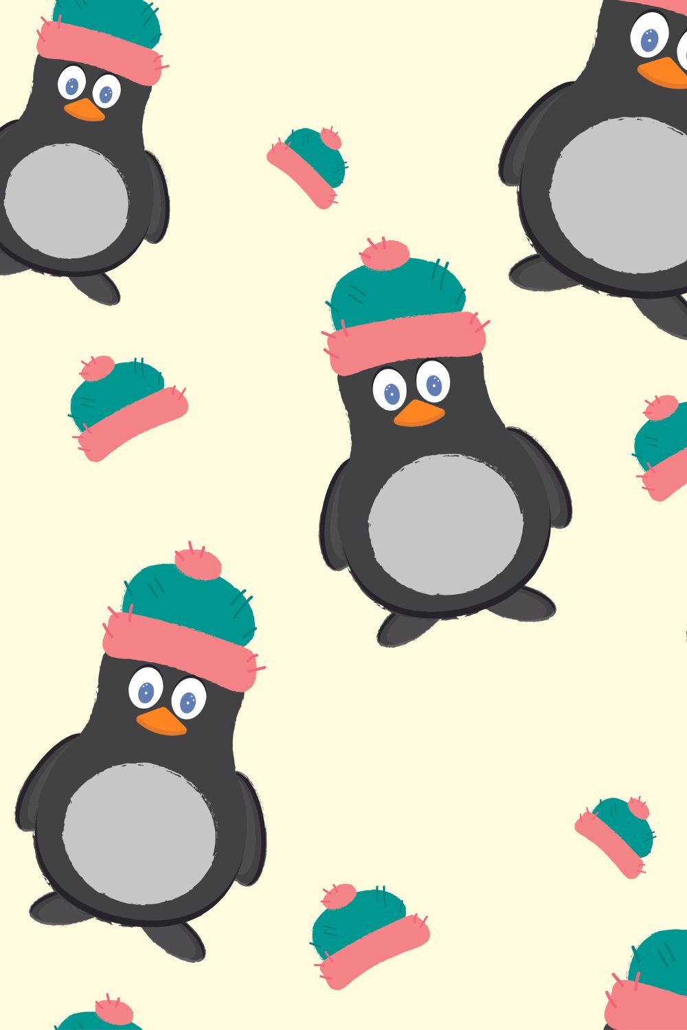 Seamless pattern Penguin in a winter hat and scarf pinterest preview image.