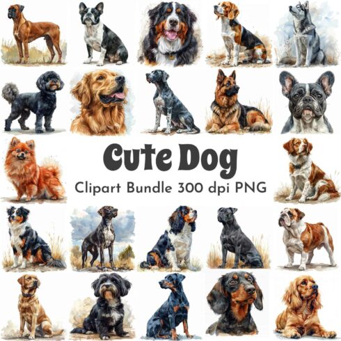 Dog Clipart Bundle cover image.