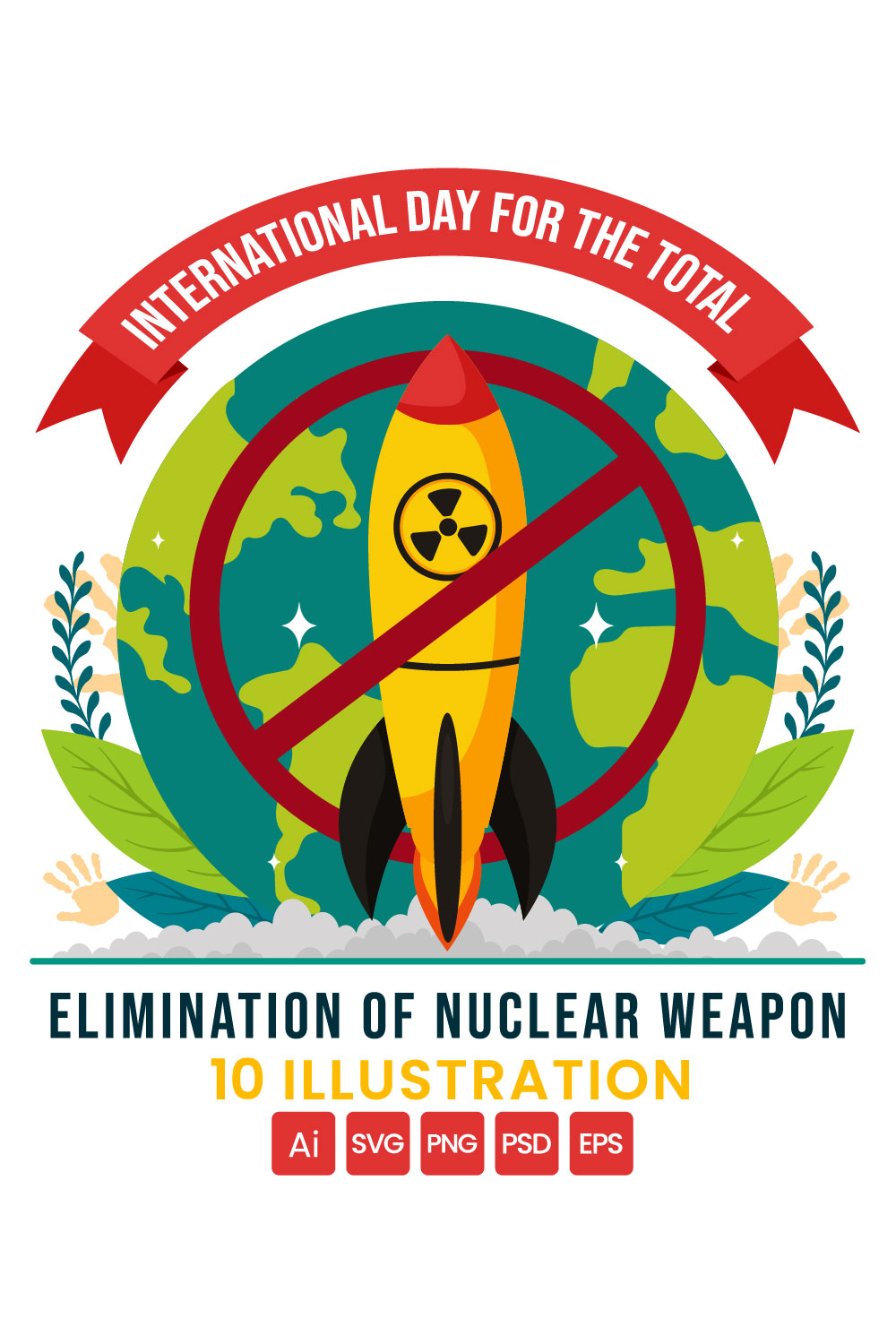 10 Day for the Elimination of Nuclear Weapon Illustration pinterest preview image.
