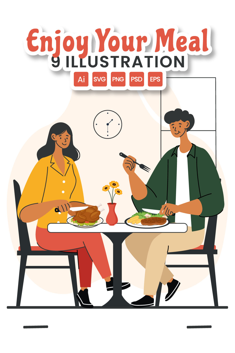 9 Enjoy Your Meal Vector Illustration pinterest preview image.