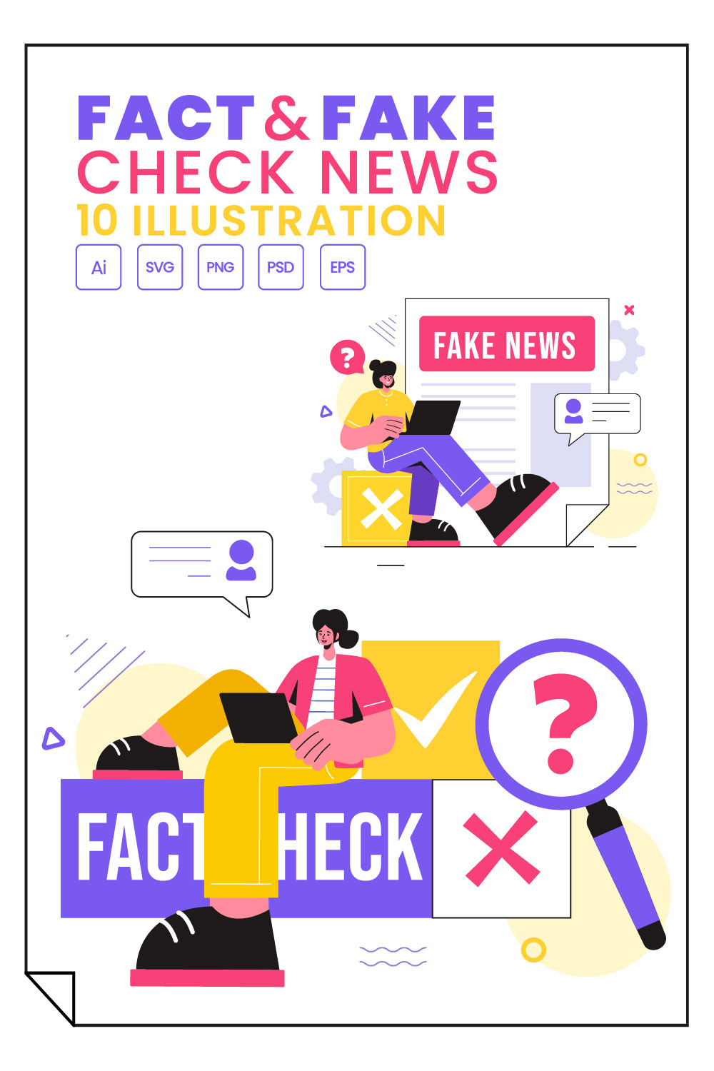 10 Fact or Fake News Illustration pinterest preview image.