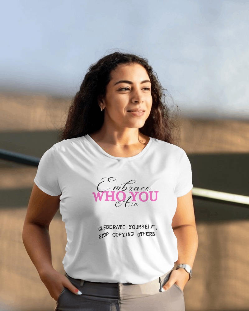 female model with curly hair wearing tshirt mockup 00166 1 65