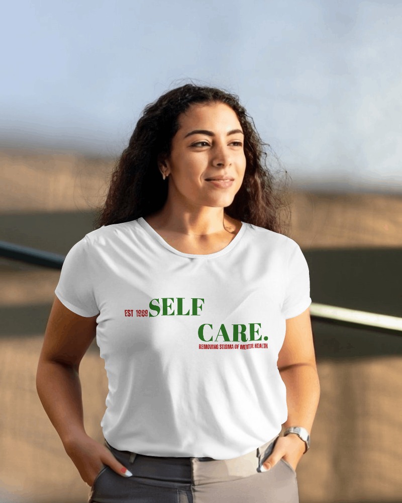 female model with curly hair wearing tshirt mockup 00166 293
