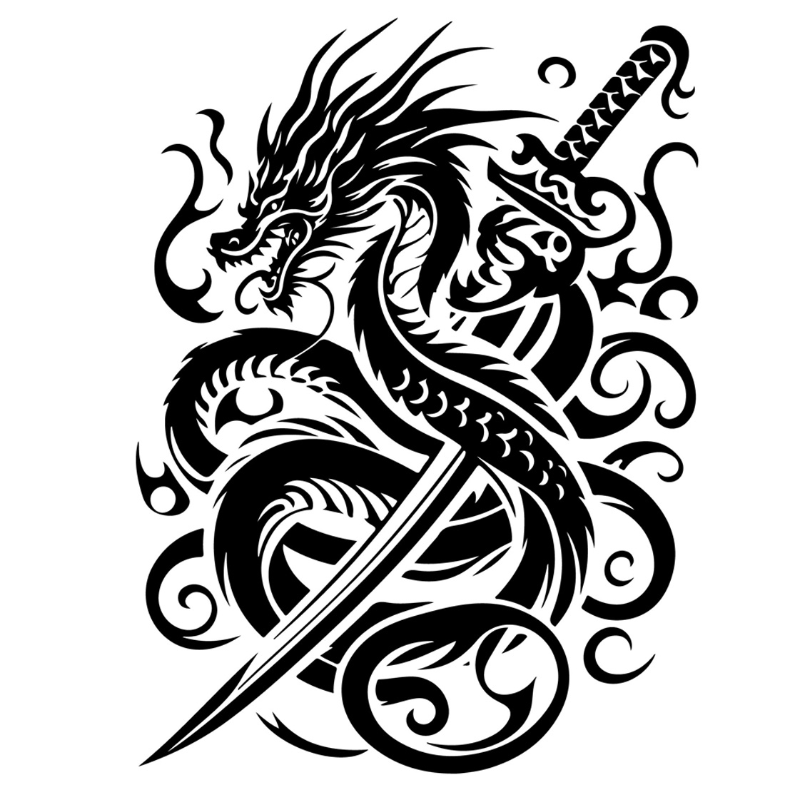 collection of black dragon tattoos in vector format preview image.