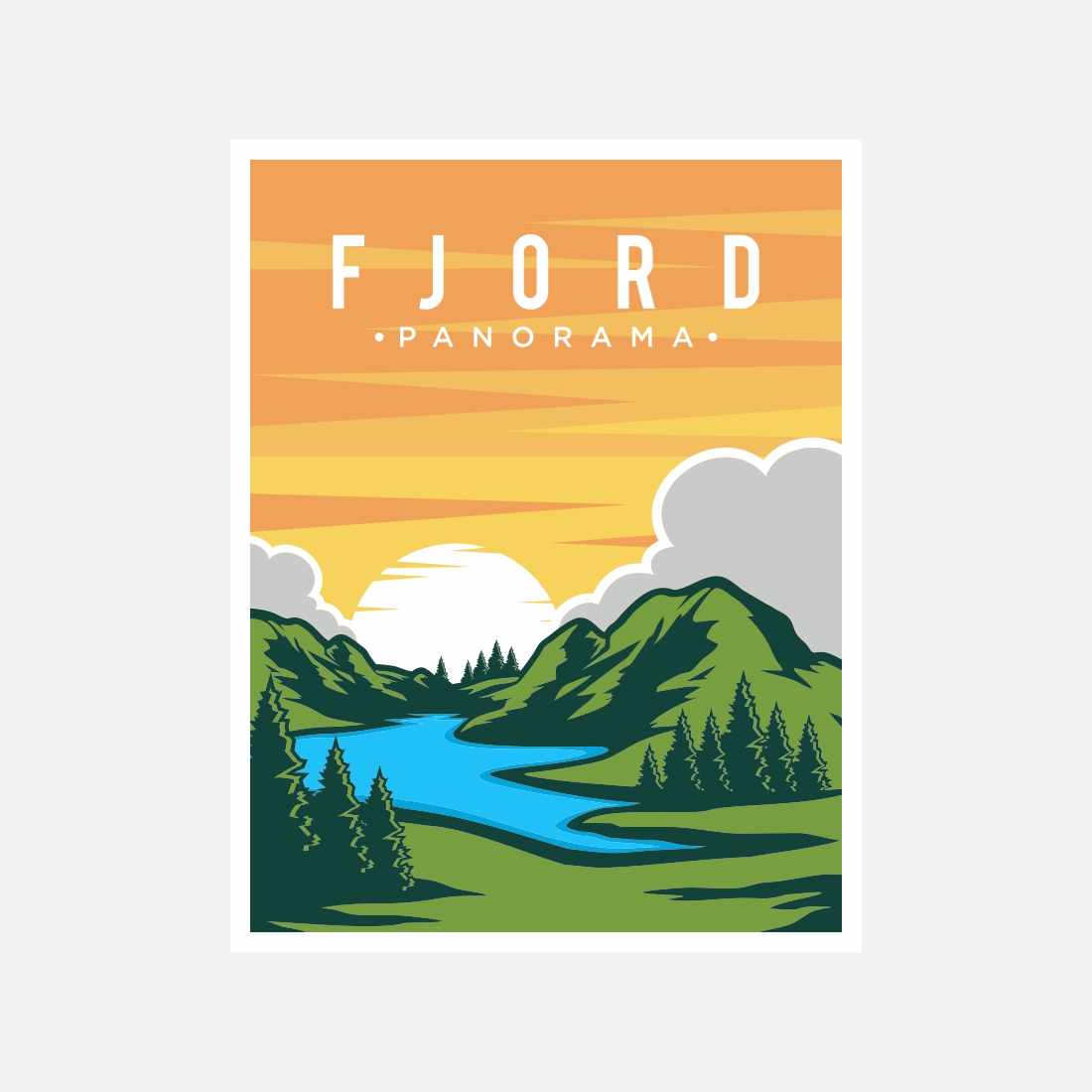 Fjord panorama poster vector illustration desig – Only $7 preview image.